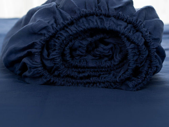 Navy Blue Linen King Fitted Sheet
