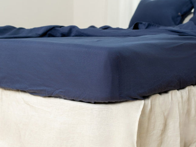 Navy Blue Linen King Fitted Sheet