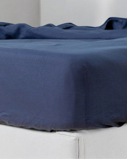 Navy Blue Linen King Fitted Sheet