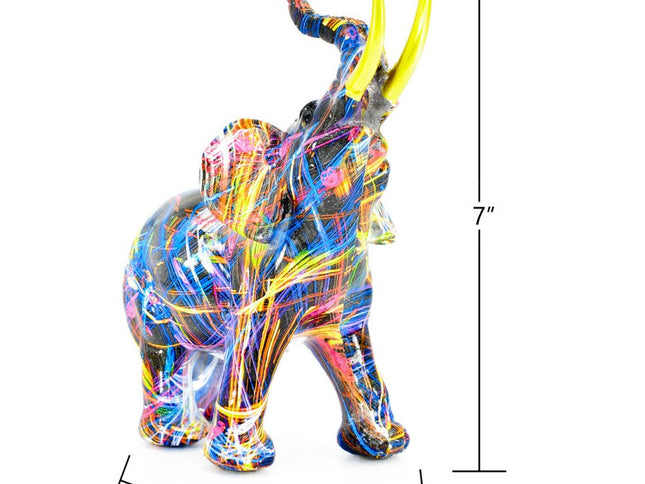7" Blue Yellow And Pink Resin Elephant Tabletop Sculpture