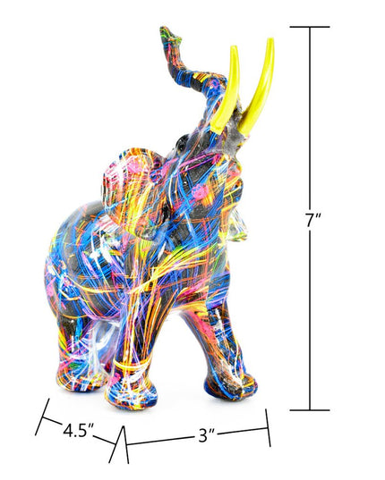 7" Blue Yellow And Pink Resin Elephant Tabletop Sculpture