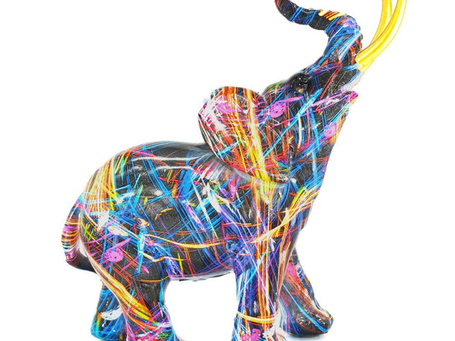 7" Blue Yellow And Pink Resin Elephant Tabletop Sculpture