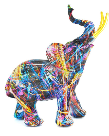 7" Blue Yellow And Pink Resin Elephant Tabletop Sculpture
