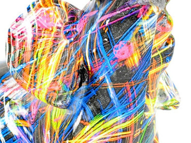 7" Blue Yellow And Pink Resin Elephant Tabletop Sculpture