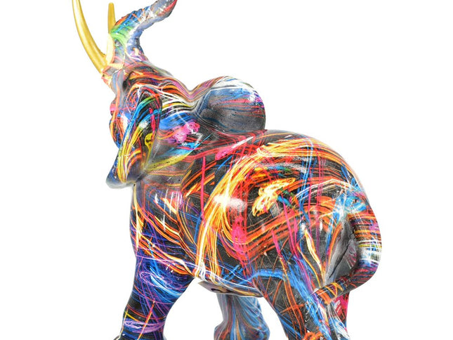 7" Blue Yellow And Pink Resin Elephant Tabletop Sculpture