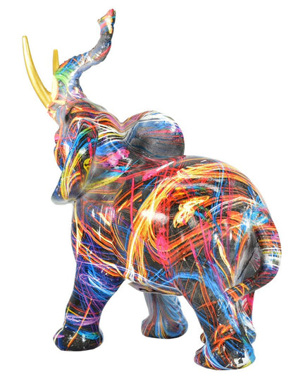 7" Blue Yellow And Pink Resin Elephant Tabletop Sculpture