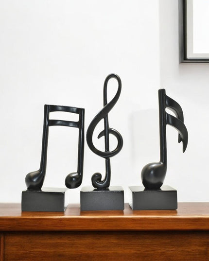 Set of Three Black Resin Music Tabletop Sculpture
