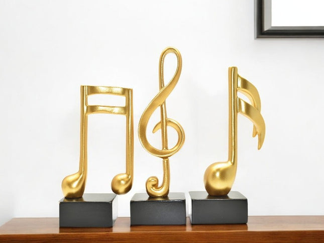 Set of Three Gold Resin Music Tabletop Sculpture