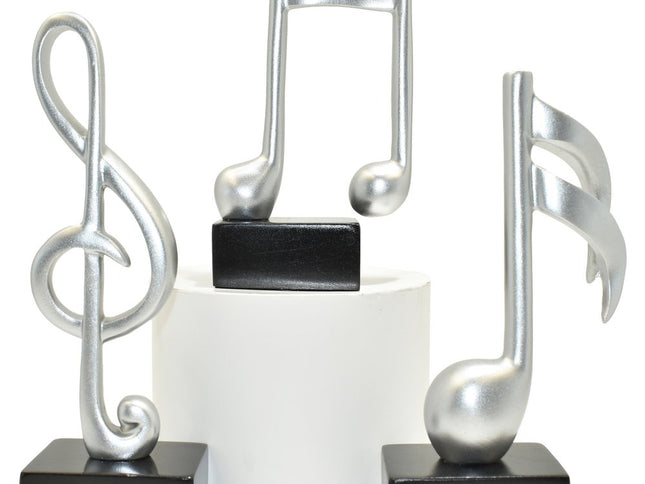Set of Three Silver Resin Music Tabletop Sculpture