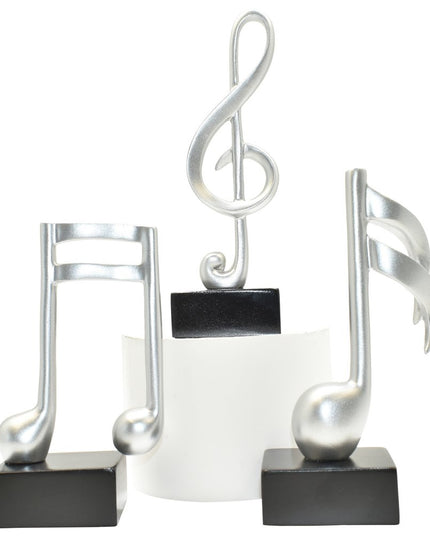 Set of Three Silver Resin Music Tabletop Sculpture