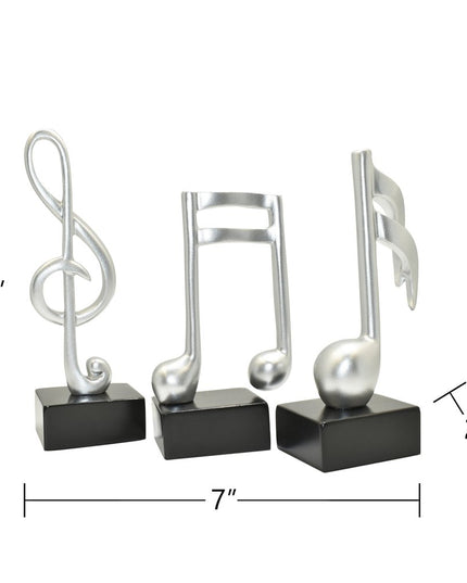 Set of Three Silver Resin Music Tabletop Sculpture