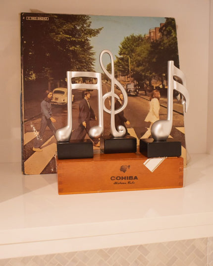 Set of Three Silver Resin Music Tabletop Sculpture