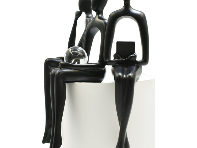 Set of Three Black Resin People Tabletop Sculpture