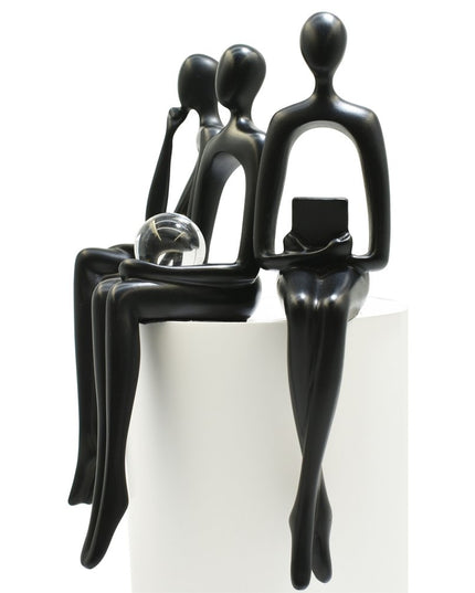 Set of Three Black Resin People Tabletop Sculpture