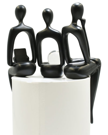 Set of Three Black Resin People Tabletop Sculpture