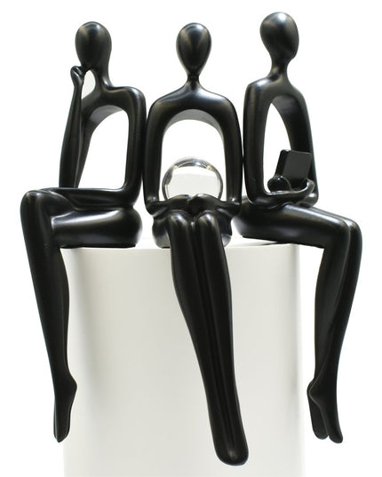 Set of Three Black Resin People Tabletop Sculpture