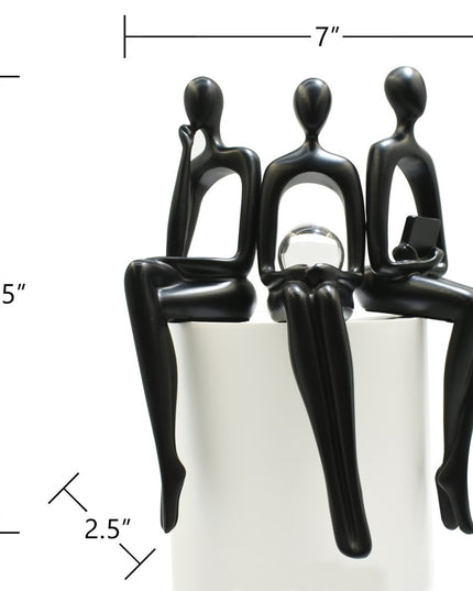 Set of Three Black Resin People Tabletop Sculpture