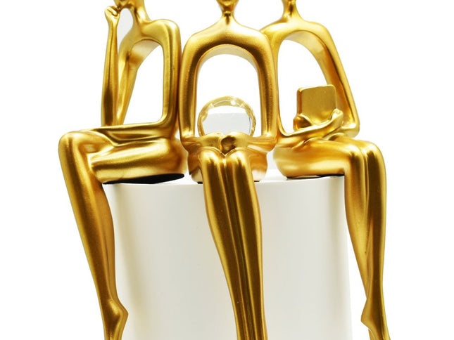 Set of Three Gold Resin People Tabletop Sculpture