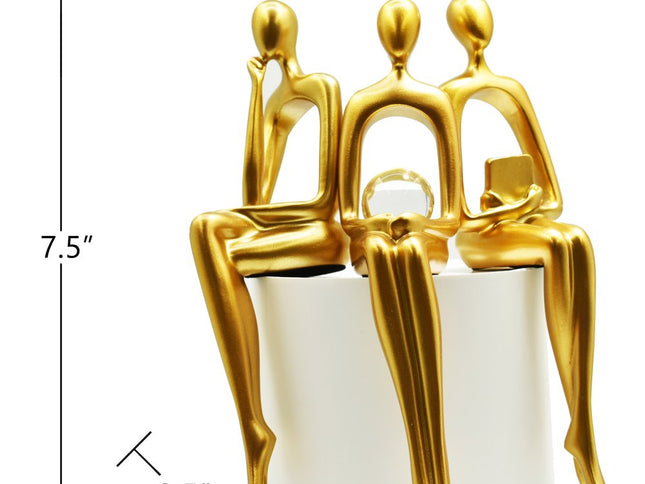 Set of Three Gold Resin People Tabletop Sculpture