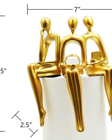 Set of Three Gold Resin People Tabletop Sculpture