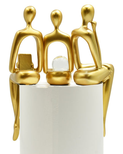 Set of Three Gold Resin People Tabletop Sculpture