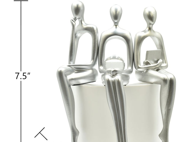 Set of Three Silver Resin People Tabletop Sculpture