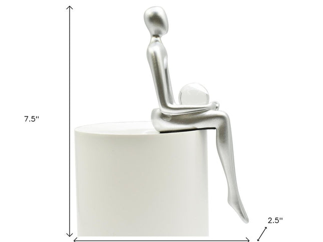 Set of Three Silver Resin People Tabletop Sculpture