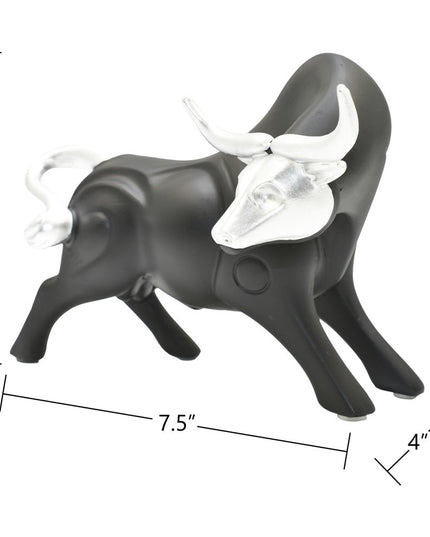5" Black And Silver Resin Bull Tabletop Sculpture