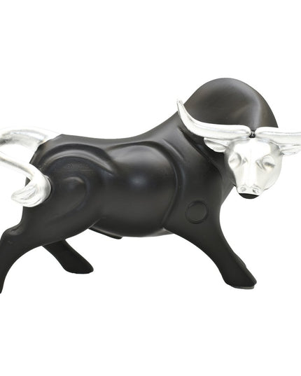 5" Black And Silver Resin Bull Tabletop Sculpture