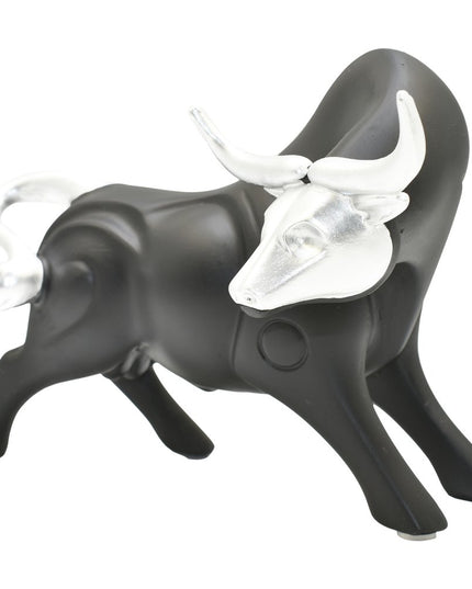 5" Black And Silver Resin Bull Tabletop Sculpture