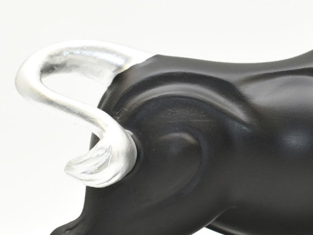 5" Black And Silver Resin Bull Tabletop Sculpture