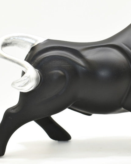 5" Black And Silver Resin Bull Tabletop Sculpture