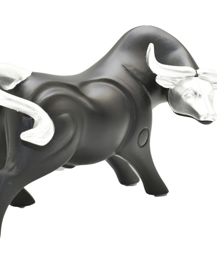 5" Black And Silver Resin Bull Tabletop Sculpture