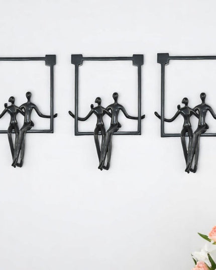 Set of Three Black Resin People Tabletop Sculpture
