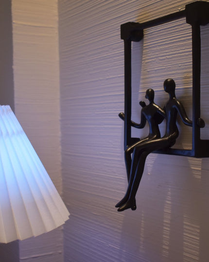 Set of Three Black Resin People Tabletop Sculpture