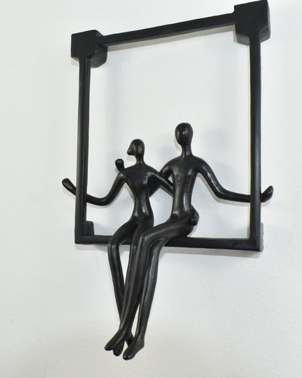 Set of Three Black Resin People Tabletop Sculpture