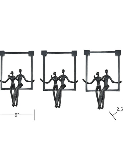 Set of Three Black Resin People Tabletop Sculpture