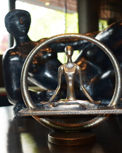 7" Pewter Resin Yoga Meditation Tabletop Sculpture