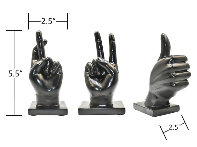 Set of Three Black Resin Hand Tabletop Sculpture