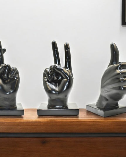 Set of Three Black Resin Hand Tabletop Sculpture
