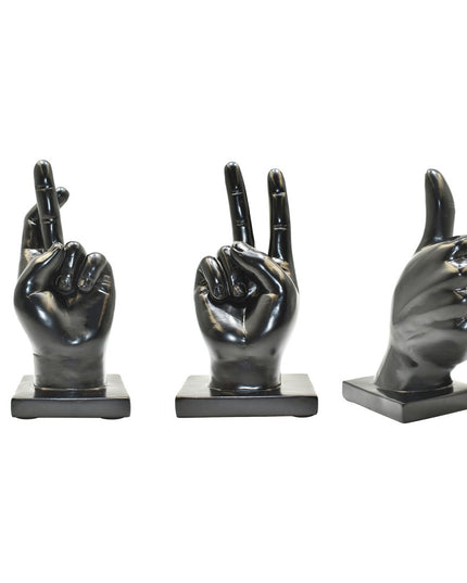 Set of Three Black Resin Hand Tabletop Sculpture