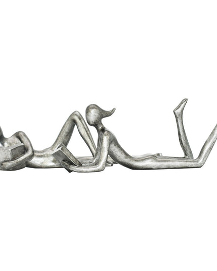 Set of Two Pewter Resin People Tabletop Sculpture
