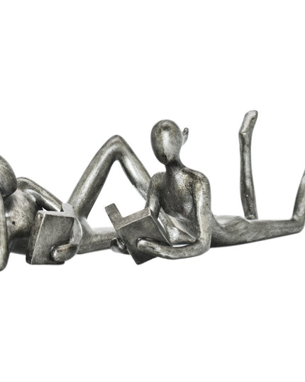 Set of Two Pewter Resin People Tabletop Sculpture