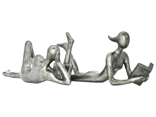 Set of Two Pewter Resin People Tabletop Sculpture