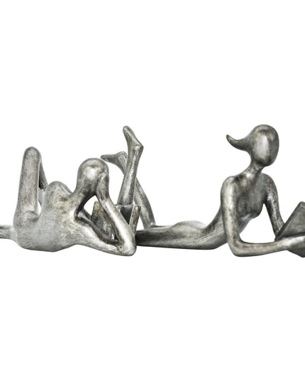 Set of Two Pewter Resin People Tabletop Sculpture