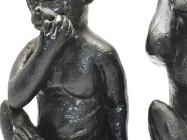Set of Three Black Resin Monkey Tabletop Sculpture