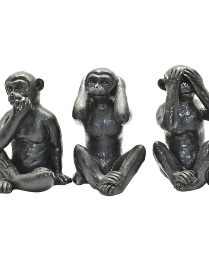 Set of Three Black Resin Monkey Tabletop Sculpture