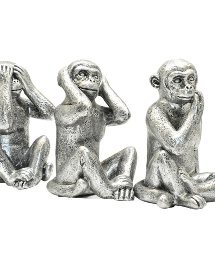 Set of Three Silver Resin Monkey Tabletop Sculpture