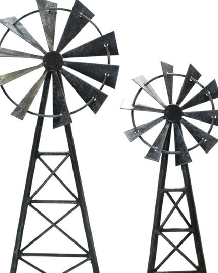 Set of Two Pewter Metal Windmill Tabletop Sculpture