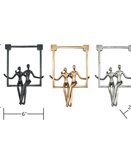 Set of Three Black Pewter And Bronze Resin People Tabletop Sculpture